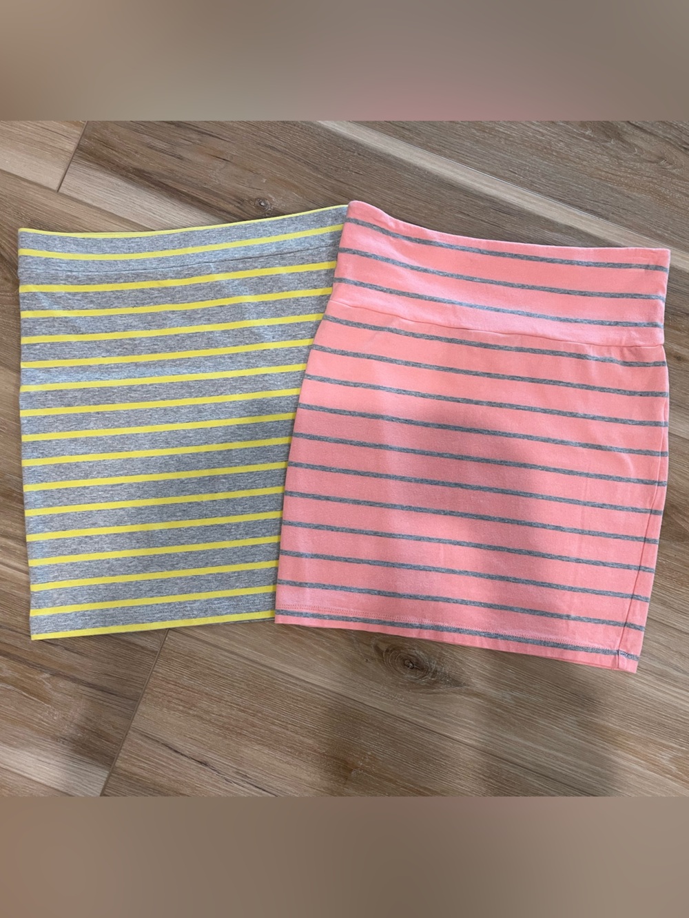 Forever 21 Coral Pink & Heather Gray Striped Skirts (Set of 2)